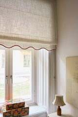 Scalloped Edge Linen roman blind - Off-white/terracotta