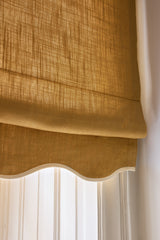 Scalloped Edge Linen roman blind - Mustard/Sand
