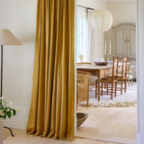 Ready-made blackout linen curtain, mustard, 140cm wide, drop 230cm (pair)