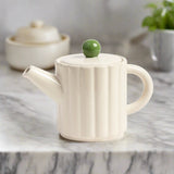 Stoneware teapot, off white & sage