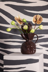 Crumple hand-made porcelain vase, brown