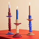 Lara mouth-blown glass candle stick, burgundy