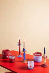 Lara mouth-blown glass candle stick, burgundy