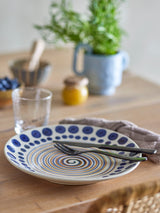 Shama hand painted glazed stoneware plate, blue