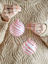 Zwirl mouth-blown glass bauble, candy stripe - Set of 2