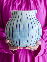 Esra stoneware vase, stripe blue