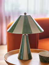 Olive stoneware table lamp, green stripe