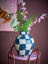 Check Stoneware Vase, blue (pre-order)