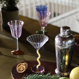 Stripe tulip wine glass, pink & amber, set of 2