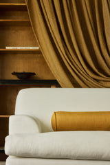 Bouclé curtain fabric sample – mustard