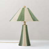 Olive stoneware table lamp, green stripe