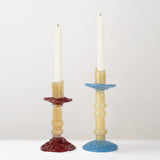 Lara mouth-blown glass candle stick, pale blue