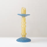 Lara mouth-blown glass candle stick, pale blue