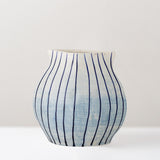 Esra stoneware vase, stripe blue