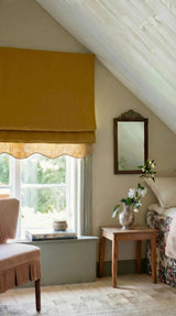 Scalloped Edge Linen Roman Blind - Mustard - Blackout Lined