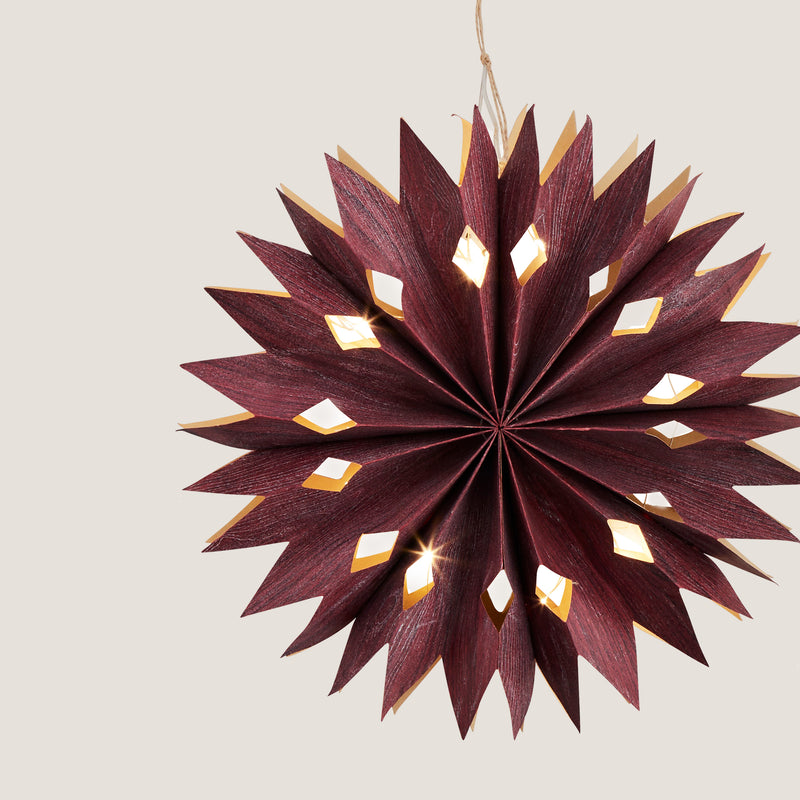 Frostig star ornament with LED light, Maroon