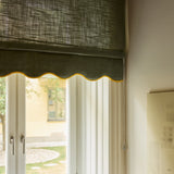 Scalloped Edge Linen roman blind - Khaki/mustard
