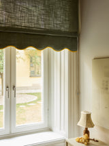 Scalloped Edge Linen roman blind - Khaki/mustard