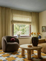 Scalloped Edge Stripe roman blind - Olive green