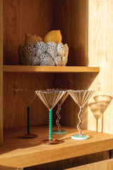 Coupe pearl cocktail glass, green & amber, set of 2