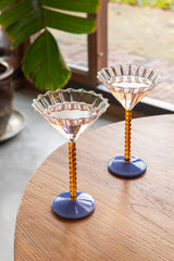 Coupe pearl cocktail glass, amber & blue, set of 2