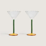 Coupe pearl cocktail glass, green & amber, set of 2