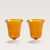 Stripe water glass, amber & pink, set of 2