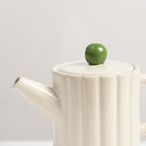 Stoneware teapot, off white & sage