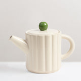 Stoneware teapot, off white & sage
