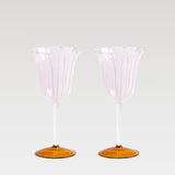 Stripe tulip wine glass, pink & amber, set of 2