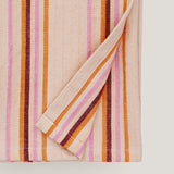 Lina Stripe kitchen tea towel, pale pink, orange and burgundy, pre-order