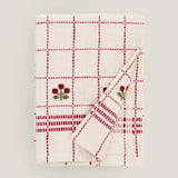 Livia embroidered kitchen tea towel, Red check