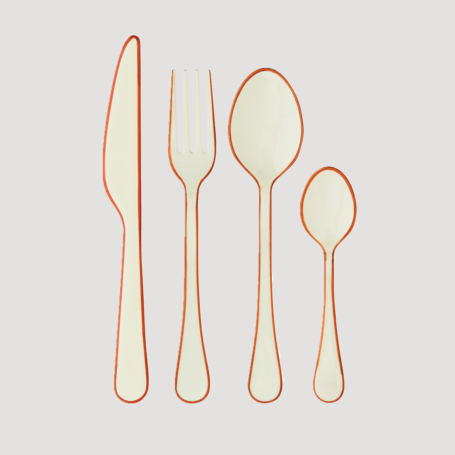 Mira Cutlery enamel set, Offwhite and Orange PRE ORDER ATT PYNTA