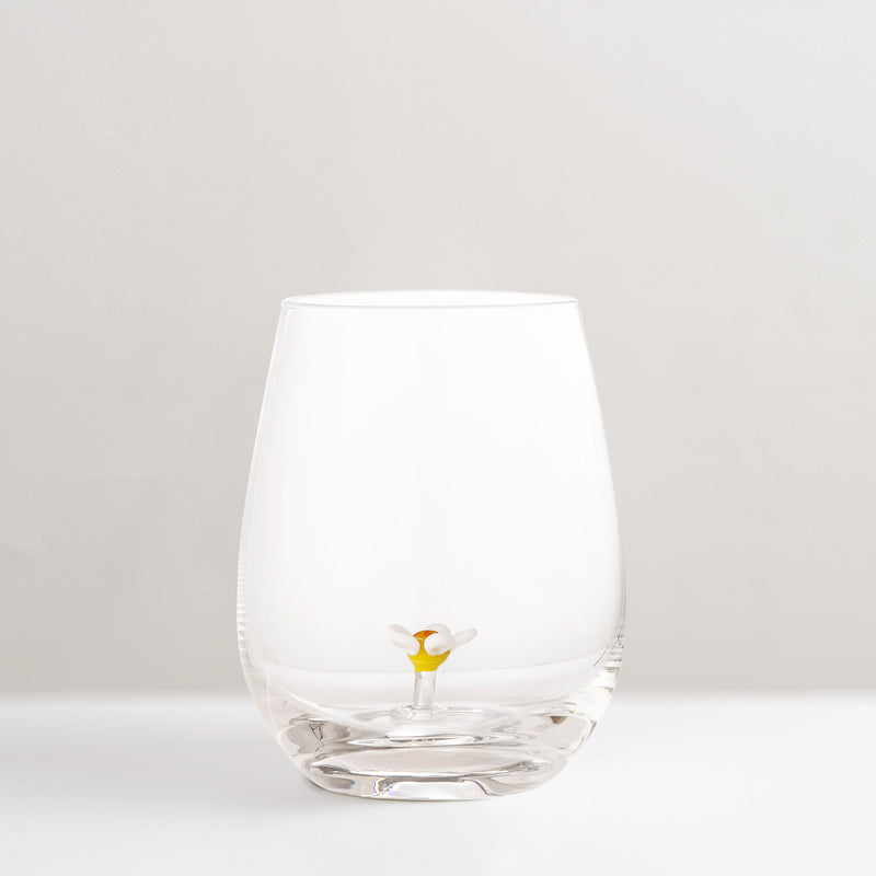 Misa mouth-blown drinking glass, daisy flower