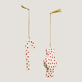 Polka hand-painted white candy ornament, set of 2