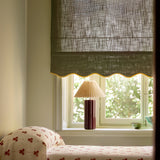 Scalloped Edge Linen roman blind - Khaki/mustard
