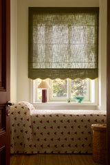 Scalloped Edge Linen roman blind - Khaki/mustard