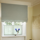 Scalloped Edge Linen Roman Blind - Dove Blue - Blackout Lined