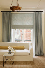 Scalloped Edge Linen Roman Blind - Dove Blue - Blackout Lined
