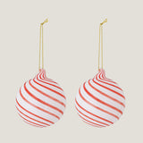 Zwirl mouth-blown glass bauble, candy stripe - Set of 2