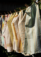 Lina Stripe kitchen tea towel, pale green, brown and forest green