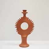 Moroccan handmade Tadelakt Sunburst candlestick, large, terracotta