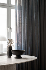 Sheer linen curtain fabric sample – petrol