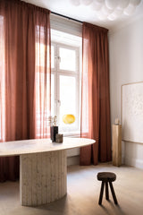 Sheer linen curtain fabric sample – terracotta