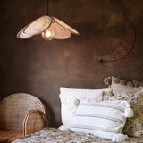 Rattan and linen petal ceiling light