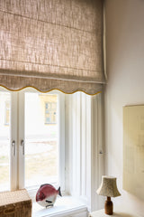 Scallop Edge Linen Roman Blind - Sand/Mustard