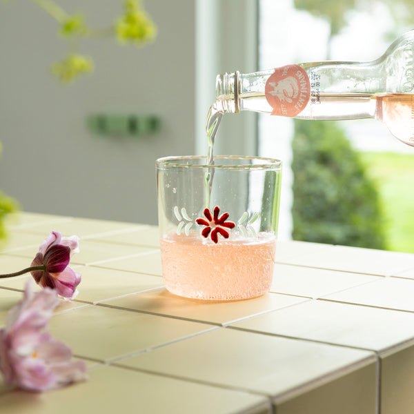 Flora water glass, red & green, set of 2