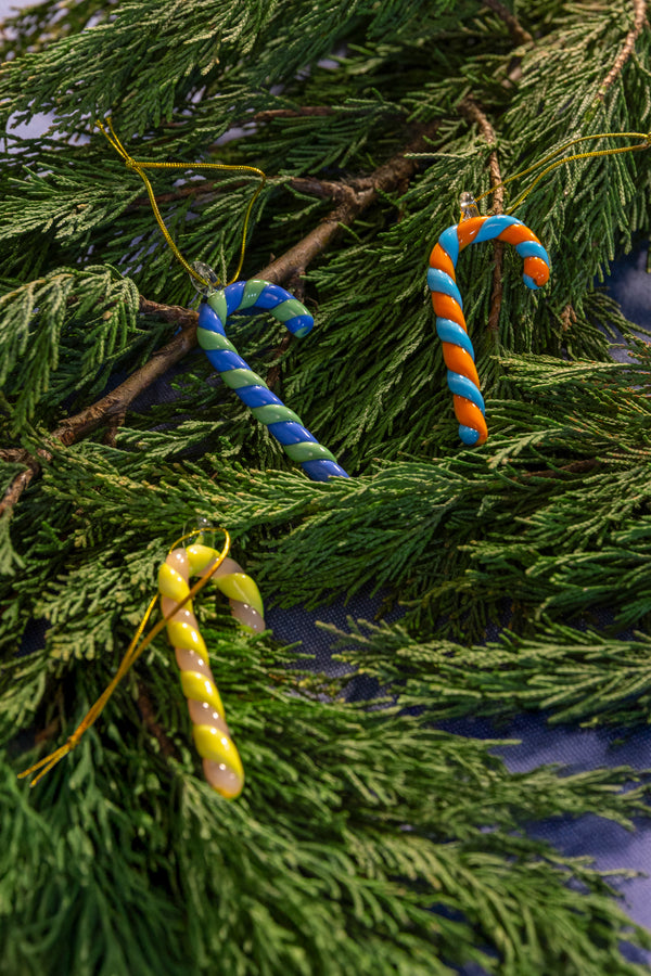 Candy cane glass tree ornament, set of 3