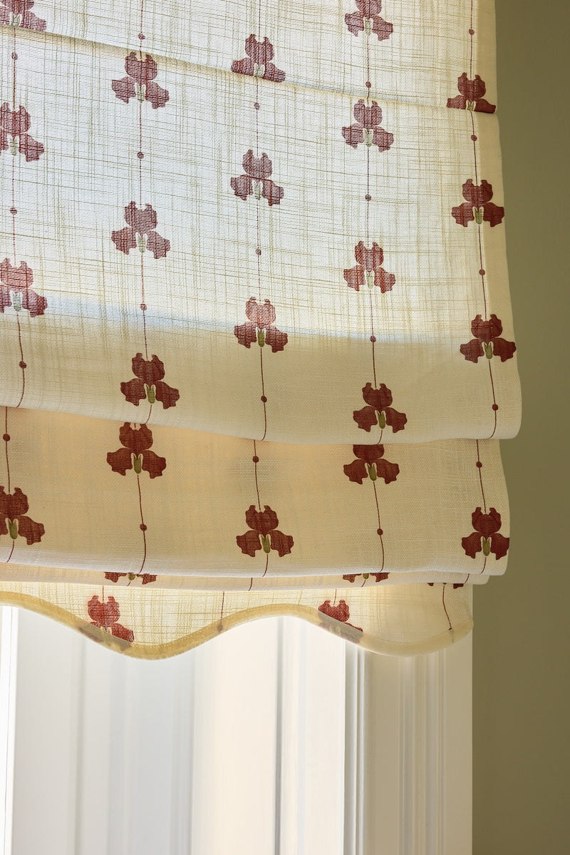 Scalloped Edge Sweet pea roman blind - Olive Green