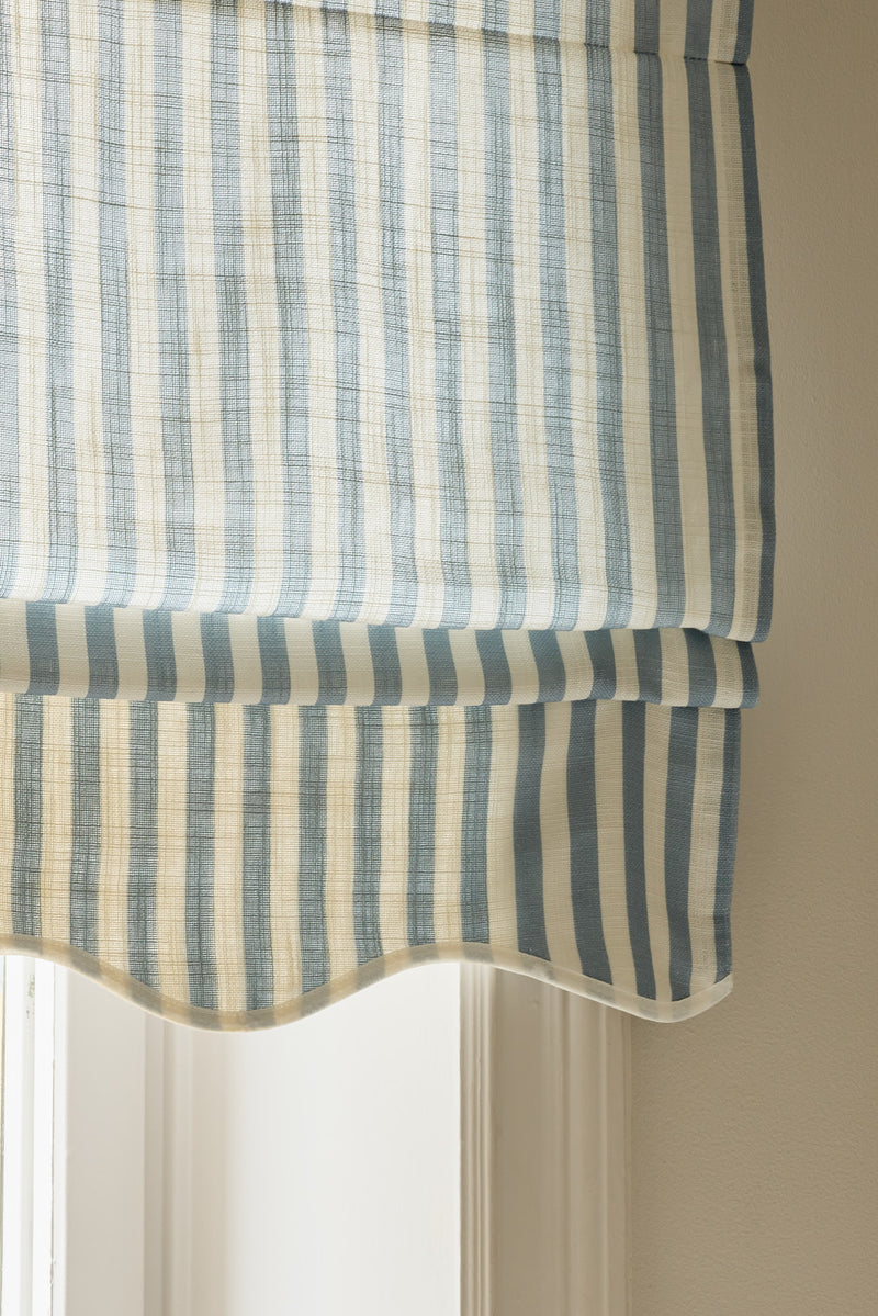 Scalloped Edge Stripe roman blind - Dove blue